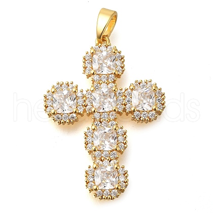 Brass Pave Clear Cubic Zirconia Pendants KK-M101-05G-02-1