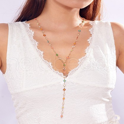 Alloy & Colorful Glass Y Long Necklaces for Women WG20D1A-06-1