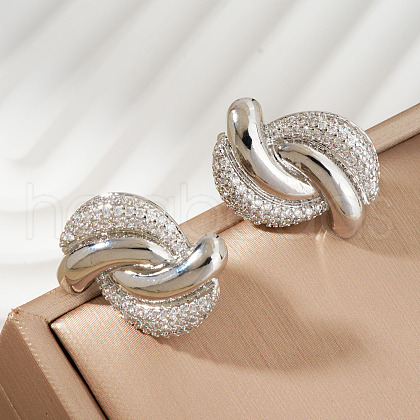Elegant Brass Clear Cubic Zirconia Twist Stud Earrings NN5880-2-1