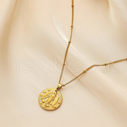 304 Stainless Steel Disc with Embossed Constellation Pendant Necklaces WG3413F-06-1