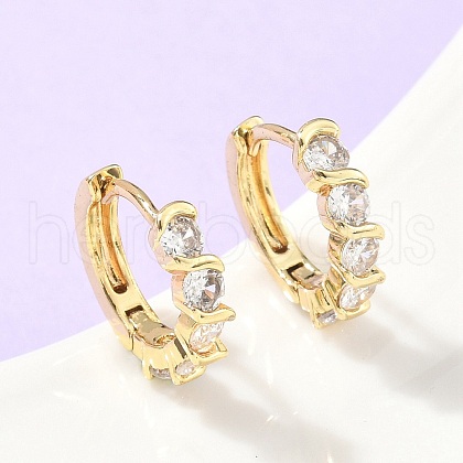 Flat Round Brass Micro Pave Clear Cubic Zirconia Hoop Earrings EJEW-Z102-19G-1