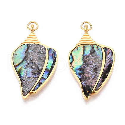 304 Stainless Steel Pave Natural Paua Shell Pendants STAS-N115-20B-G-1
