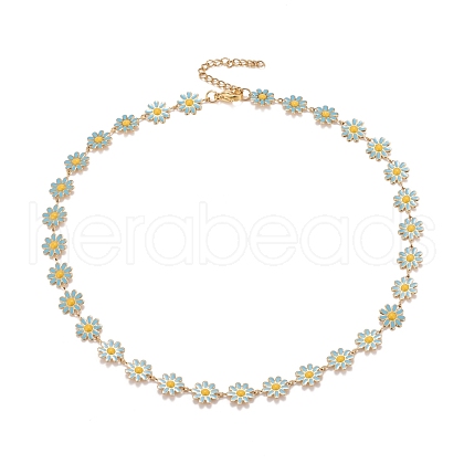 Enamel Daisy Link Chain Necklace NJEW-P220-01G-06-1