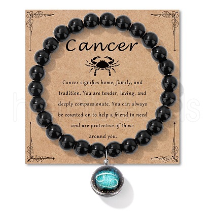 Birthstone Natural Black Obsidian Round Bead Stretch Bracelets QA9771-6-1