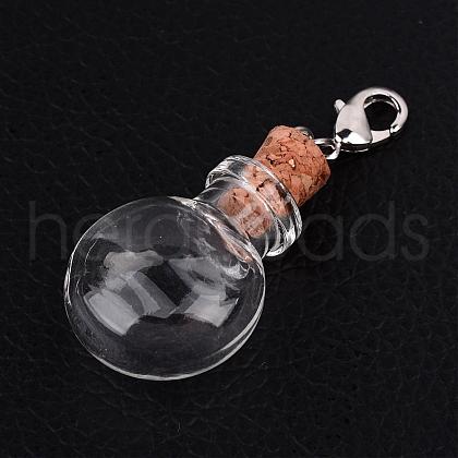 Flat Round Glass Wishing Bottle Pendants HJEW-JM00186-04-1