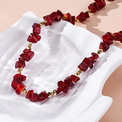 Nuggets Red Glass & Synthetic Non-magnetic Hematite Beaded Necklaces NJEW-U026-18G-1