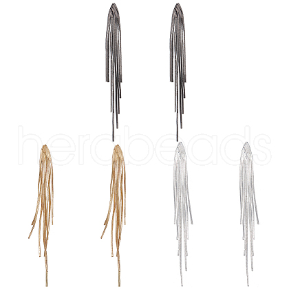 ANATTASOUL 3 Pairs 3 Styles Alloy Chains Tassel Earrings EJEW-AN0004-87-1