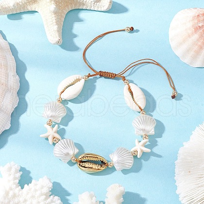 Natural Mixed Cowrie Shell Bead Braided Bead Bracelets BJEW-JB11862-03-1