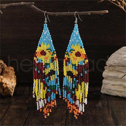 Bohemian Style Yellow Flower Glass Bead Tassel Dangle Earrings for Women FP2884-1
