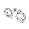 Anti-Tarnish Cubic Zirconia Ring with Natural Pearl Stud Earrings EJEW-F318-18P-1