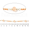 Brass Hexagonal Column Glass Seaded Beaded & Resin Round Beaded Link Chains CHC-G026-01B-2