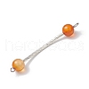 7Pcs 7 Styles Dyed Natural Quartz & Carnelian & Rose Quartz & Black Onyx & Malaysia Jade Round Beads Brass Tube Connector Charms PALLOY-JF03714-4