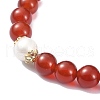 Natural Carnelian & Pearl Beaded Stretch Bracelet for Women BJEW-JB09384-01-3