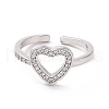 Clear Cubic Zirconia Hollow Out Heart Open Cuff Ring RJEW-I094-03P-2