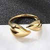 Ion Plating(IP) 304 Stainless Steel Leaf Open Cuff Rings for Women RJEW-G319-02G-1