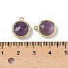 Brass Pave Natural Amethyst Faceted Flat Round Charms G-U028-03G-03-3