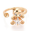 Bear Brass Micro Pave Clear Cubic Zirconia Cuff Ring Settings KK-T076-32G-2