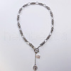 Stainless Steel Oval Virgin Mary & Flat Round Baroque Natural Freshwater Pearl Pendant Necklaces FS-WG7A760-01-3