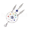 Woven Web/Net with Feather Alloy & Chakra Glass Beads Pendant Decorations HJEW-JM01990-3
