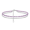 Rhodium Plated 925 Sterling Silver Double Layered Ball Chain Anklet with Natural Spinel Beaded AJEW-F162-014P-1