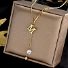 304 Stainless Steel Clear Cubic Zirconia Letter M Pendant Necklaces for Women FS-WG85B8F-01-3