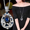 Teardrop Alloy Steel Blue Glass Pendant Long Necklaces for Women FS-WGBF360-02-4
