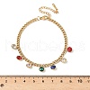 304 Stainless Steel Rhinestone Flat Round Charm Bracelets BJEW-V011-01G-05-2