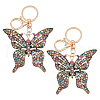 HOBBIESAY 2Pcs Colorful Rhinestones Hollow Butterfly Alloy Pendant Keychain KEYC-HY0001-14-1