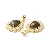 Ion Plating(IP) Natural Mixed Gemstone Teardrop with Plastic Pearl Beaded Pendant G-E599-01G-4