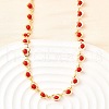 Brass & Red Faceted Glass Heart Link Chain Necklaces for Women NJEW-D314-05G-1