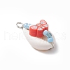 Natural Cowrie Shell & Handmade Polymer Clay Copper Wire Wrapped Pendants PALLOY-JF03818-02-4