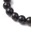 Natural Golden Sheen Obsidian Round Beaded Stretch Bracelets for Men Women BJEW-JB11783-01-4