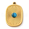 304 Stainless Steel Pave Synthetic Turquoise Rectangle Pendants STAS-M105-19G-1
