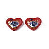 Flower Printed Opaque Acrylic Heart Beads SACR-S305-28-I01-2