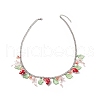 3Pcs 3 Style Strawberry & Cherry & Lemon & Leaf Resin & Glass Pendant Necklaces Set NJEW-TA00069-2