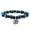 Yoga Natural Dyed Blue Tiger Eye Round Beads Charm Bracelets HP5240-4-1