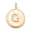 Rack Plating Brass Micro Pave Clear Cubic Zirconia Pendants with Shell KK-M309-42G-G-1