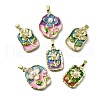 Flower Pattern Brass Enamel Pendants KK-Z102-20G-1