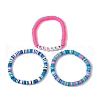 3Pcs 3 Colors Polymer Clay Disc Beaded Stretch Bracelet Sets BJEW-JB10441-02-3