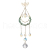 Natural Green Aventurine Chip Wire Wrapped Brass Moon & Butterfly Pendant Decorations HJEW-TA00268-1