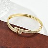 Brass Micro Pave Clear Cubic Zirconia Hinged Bangles for Women BJEW-K274-05G-1