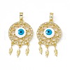 Woven Net/Web with Feather Brass Micro Pave Cubic Zirconia Pendants KK-E068-VC057-2