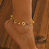 Elegant Brass Hollow Heart & Plastic Blue Faceted Cone Pendant Anklets for Women Vacation and Daily Wear DO5106-2