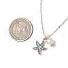 Summer Beach Starfish Alloy Enamel & ABS Plastic Imitation Pearl Pendant Necklaces NJEW-JN05268-3
