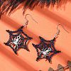 Halloween Theme Spider Web with Spider Handmade Glass Seed Beaded Dangle Earrings EJEW-MZ00481-02-1