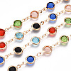 Flat Round Handmade Brass Glass Link Chains CHC-TAC0009-06KCG-3