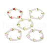 Lampwork Tulip & Acrylic Beaded Stretch Bracelet for Women BJEW-JB09306-1