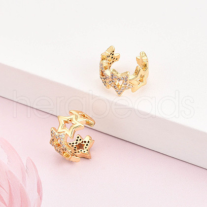 Brass Micro Pave Clear Cubic Zirconia Cuff Earrings KK-T074-35G-1