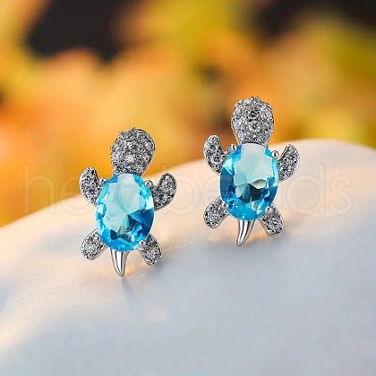 Tortoise Zinc Alloy Cubic Zirconia Stud Earrings WG8EE25-02-1