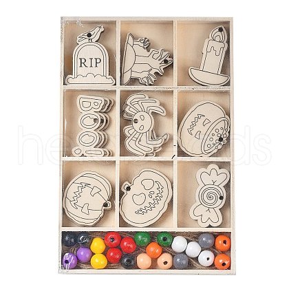 Halloween Theme DIY Wood Pendants WOOD-S063-01B-1